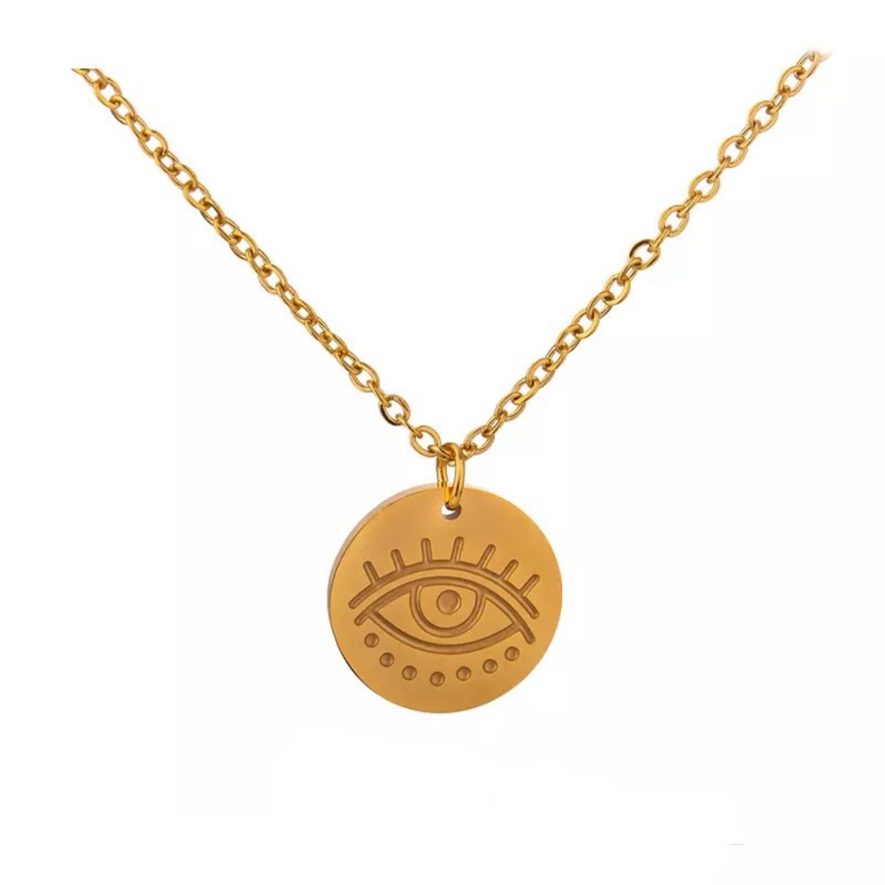 Stainless Steel Round Eye Pendant Necklace - Picture 1 of 6